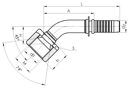 Комплект фітинга DKI кутовий 45ﹾ