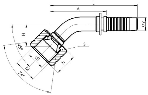 Комплект фітинга DKJ кутовий 45ﹾ