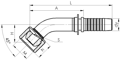 Комплект фітинга DKM кутовий 45ﹾ