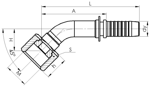 Комплект фітинга ORFS кутовий 45ﹾ