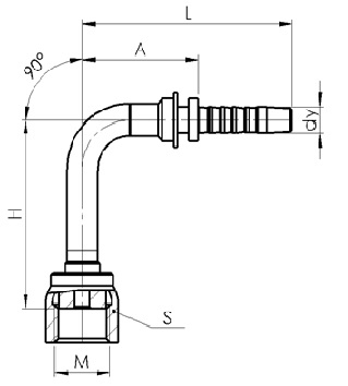 Комплект фітинга ORFS кутовий 90ﹾ подовжений
